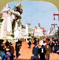 Gesamtansicht des Pike auf der Weltausstellung, St. Louis, Missouri, USA, 1904