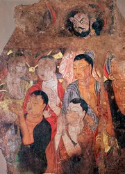 Gruppe von Mönchen und Bodhisattvas, 9.-10. Jahrhundert