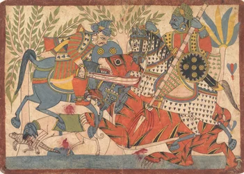Harishchandra und sein Minister töten einen Tiger, Folio aus einer Harishchandra-Serie, 1800-1850