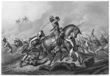 Havelocks Kolonne greift die Meuterer vor Cawnpoor an, 1857, ca. 1860