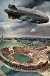 Der Zeppelin Hindenburg über dem Olympiastadion, Berlin, 1936
