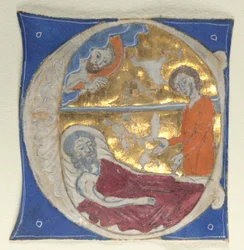Historiierte Initiale aus einer Bibel ausgeschnitten, 1200er