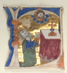 Historisierte Initiale aus einer Bibel ausgeschnitten, 1200er