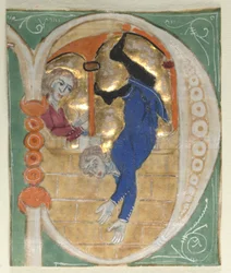 Historisierte Initiale P aus einer Bibel, 1200er