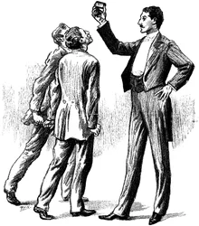 Hypnotisierte Personen, die von einer Streichholzschachtel angezogen werden, 1891