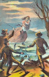 Illustration aus einem Plakat, das eine Theaterproduktion von Onkel Toms Hütte bewirbt, 1870