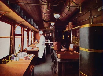 In einer Restaurantwagenküche der L.M.S. Eisenbahn, 1926
