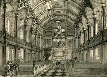 Innenraum der St. Andrews Kirche, um 1872