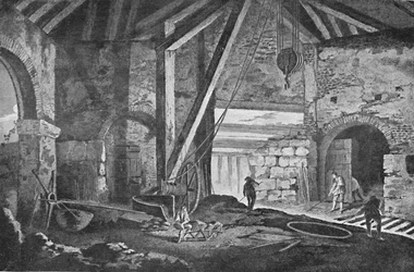 Innenansicht eines Schmelzhauses in Broseley, Shropshire, 1788, 1904
