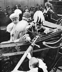 König George V berührt das Stadtschwert, am Temple Bar, London, 1930er Jahre
