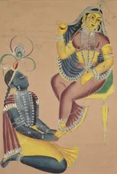Krishna streichelt Radhas Füße, 1800er