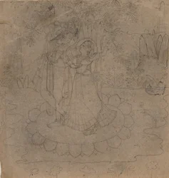 Krishna und Radha stehen auf einer Lotusblume, spätes 19. - frühes 20. Jahrhundert