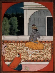Krishna legt seinen Kranz ab, ca. 1800