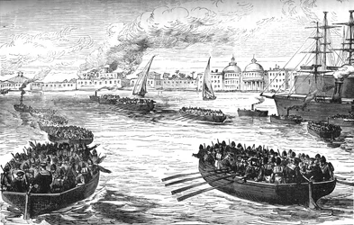 Landung von Truppen am Palast des Khediven in Alexandria nach der Bombardierung, 1882, um 1882-1885
