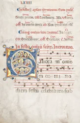 Blatt aus einem Graduale: Initiale G mit Christus, der Jungfrau und Aposteln, ca. 1300