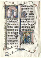 Blatt aus einem Messbuch mit zwei historisierten Initialen: Initiale P[er omnia saecula saeculorum]..., ca. 1300