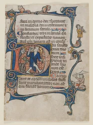 Blatt aus einem Psalter: Initiale D: Ein Narr wird von Gott getadelt, um 1300-1320