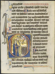 Blatt aus einem Psalter: Initiale D: David im Gebet vor einem Altar und Christus in einer Wolke, um 1270