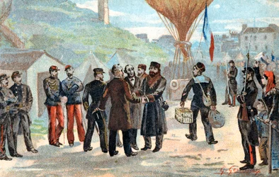 Leon Gambetta, französischer Politiker, der im Begriff ist, das belagerte Paris zu verlassen, Deutsch-Französischer Krieg