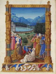 Les Très Riches Heures des Herzogs von Berry, Folio 133v - Die Enthüllung des Wahren Kreuzes