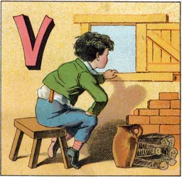 Buchstabe V wie Vasistas (Illustration aus „Alphabet des petits ecoliers“)