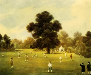 Lords und Gentlemen von Surrey und Kent spielen Cricket im Knole Park, Kent, 1775