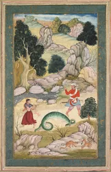 Liebende trennen sich, Seite aus einem Buch der Fabeln, ca. 1590-95