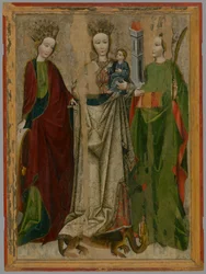 Madonna auf dem Drachen zwischen der Heiligen Katharina und Barbara