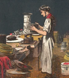 Seidenhüte herstellen, 1867