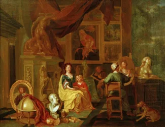 Maler mit Familie in seinem Atelier