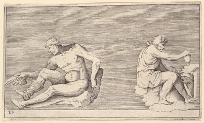 Mann mit Flügel, Mann mit Vase und Hund, veröffentlicht ca. 1599-1622
