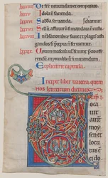 Manuskript-Illumination mit Initiale V, aus einer Bibel, ca. 1175-95
