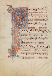 Manuskriptblatt mit verziertem Initial P, aus einem Antiphonar, italienisch, ca. 1250-60