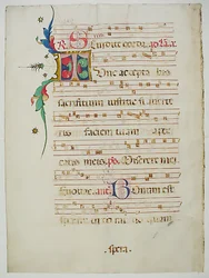 Manuskriptblatt mit Initiale T, aus einem Antiphonar, Italien, 15. Jahrhundert