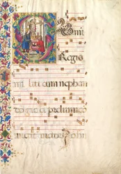 Manuskriptblatt mit dem heiligen Johannes Gualbert in einem Initial S, aus einem Antiphonar, frühes 16. Jahrhundert