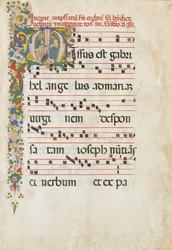 Manuskriptblatt mit Johannes dem Evangelisten und Johannes dem Täufer in einer..., 2. Hälfte des 15. Jahrhunderts