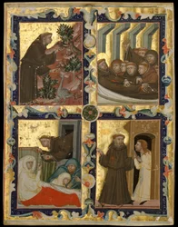 Manuskriptblatt mit Szenen aus dem Leben des Heiligen Franziskus von Assisi, ca. 1320-42