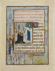 Manuskriptblatt mit der Heiligen Kommunion, aus einem Stundenbuch, ca. 1500