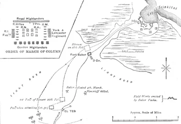 Karte des Marsches nach El Teb, 28.-29. Februar 1884, ca. 1881-85