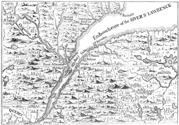 Karte des Verlaufs des St. Lawrence River bis nach Quebec, 1730 ca. 1880