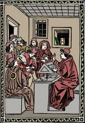 Meister mit seinen Schülern. Christoforo Landino, 1492, 1917