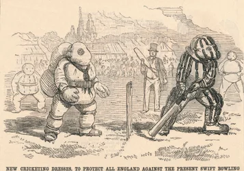 Neue Cricket-Kleider, um ganz England vor dem derzeitigen schnellen Bowling zu schützen, 1854