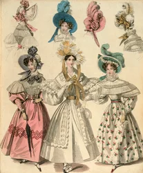 Neueste Londoner und Pariser Mode, um 1830-1840