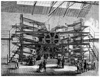 Zeitungsdruck auf einer zehn Fuß halbrotativen Maschine, 1860