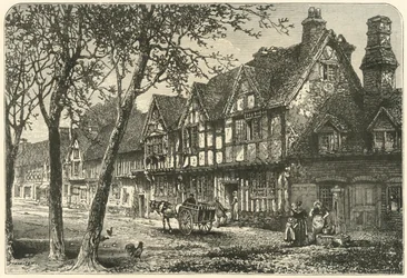 Alte Häuser unter Warwick Castle, 1898