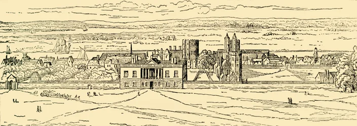 Alte Ansicht des Greenwich-Palastes. Nach Hollar, ca. 1878