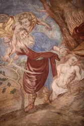 Kirche Unserer Lieben Frau von der Himmelfahrt. Abraham opfert seinen Sohn, Cordon, Frankreich