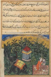 Seite aus Geschichten eines Papageis Tuti-nama: Vierte Nacht: Die Frau des Bettlers täuscht..., ca. 1560