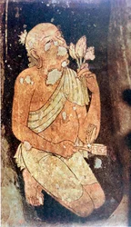 Gemälde eines buddhistischen Mönchs aus den Ajanta-Höhlentempeln, Indien, 5.-6. Jahrhundert