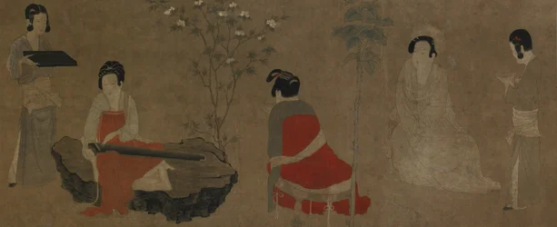 Palastdamen stimmen eine Zither qin, Ming-Dynastie, 1368-1644